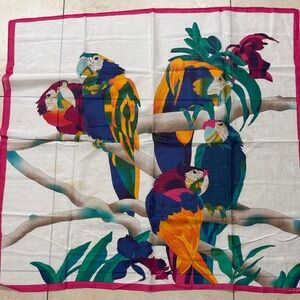 Vibrant Parrot Print parrot Bird Scarf 80’s Ginnie Johansen